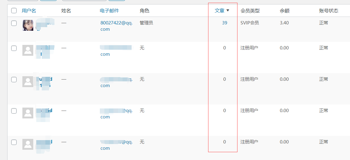WordPress 让后台用户列表可以根据文章数进行排序